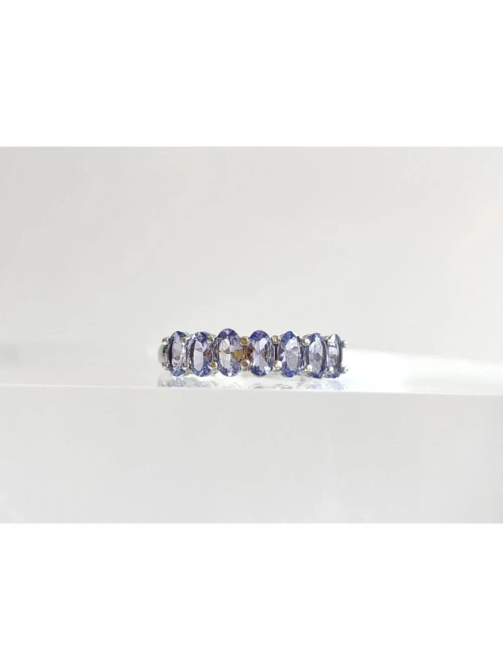 Tanzanite Gemstone Oval Cut Row Set Sterling Silver 925 Vintage Ring - sz 10